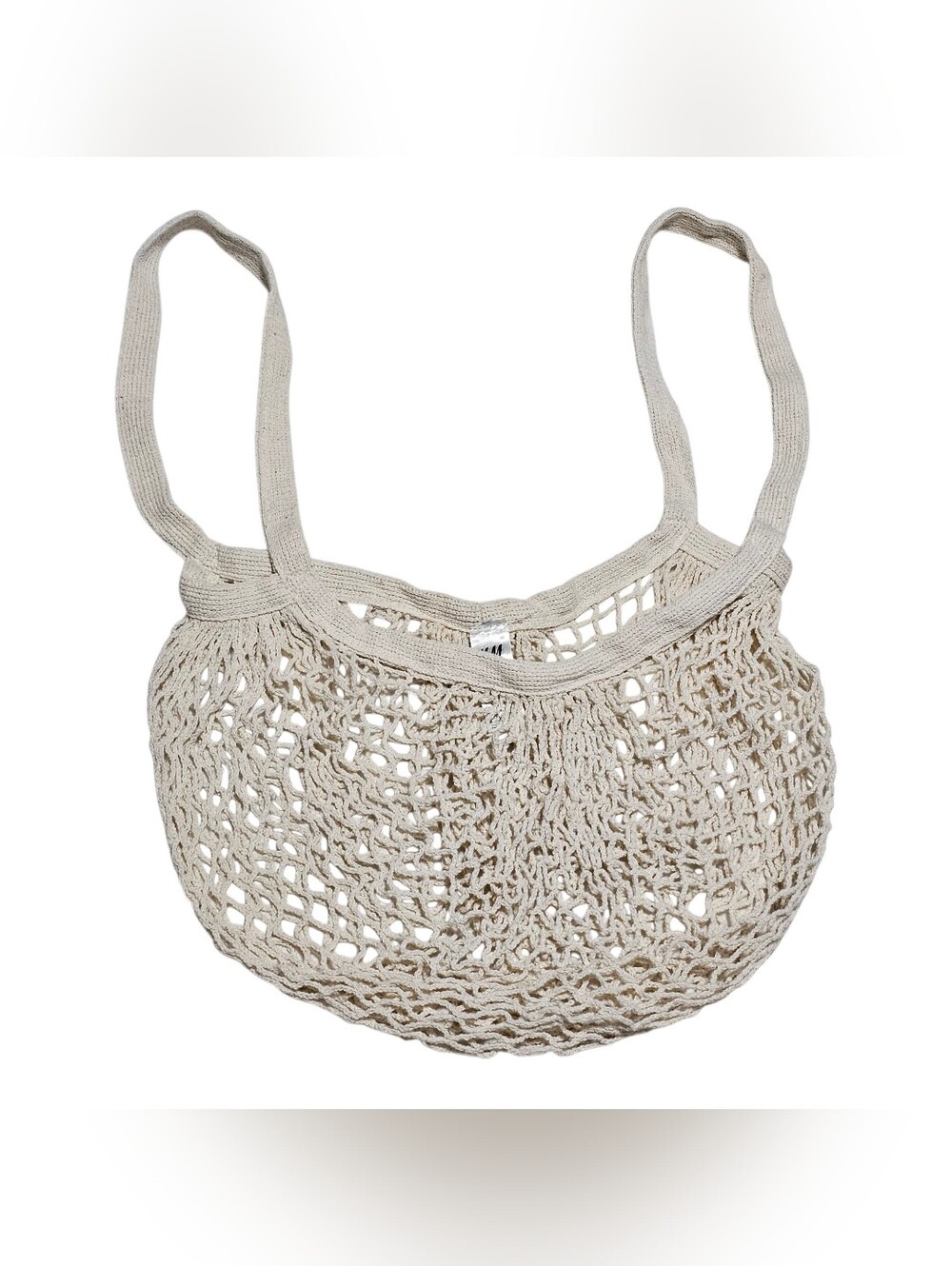 H&M Cream Cotton Mesh Net Tote Bag Ecofriendly Shopping Beach Market Knit Purse View 2